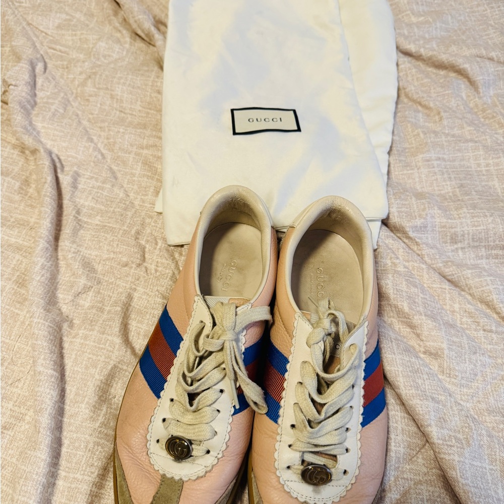 Gucci Pink Sneakers with Blue and Red Accents size 8